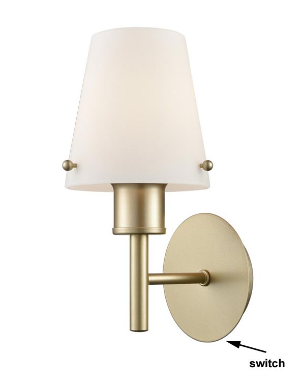 Elegant 1 Light Single Switched Wall Light Matt Gold Opal Glass Shade