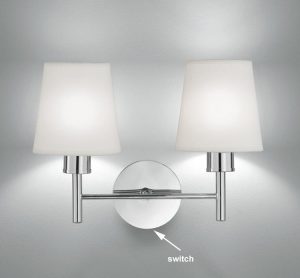 Franklite FL2126/2/1123 Turin twin switched wall light in polished chrome with cream fabric shades