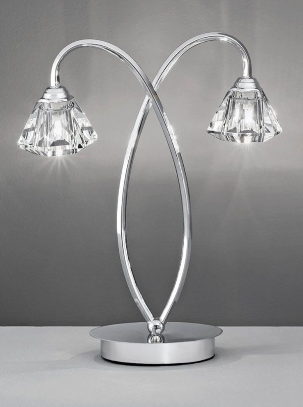 Franklite TL974 Twista 2 light table lamp in polished chrome with crystal glass shades