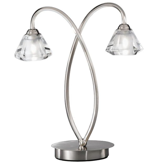 Franklite TL972 Twista 2 light table lamp in satin nickel with crystal glass shades