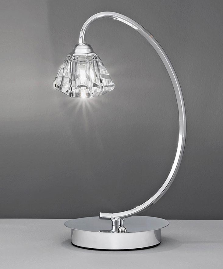 Modern Classic 1 Light Table Lamp Polished Chrome Crystal Glass Shade