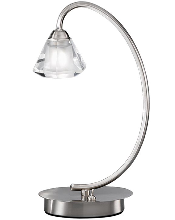 Modern Classic 1 Light Table Lamp Satin Nickel Crystal Glass Shade