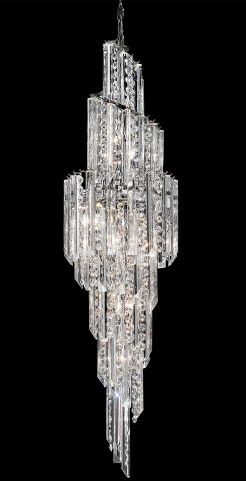 Large Art Deco Style 11 Light Italian Crystal Spiral Chandelier Chrome