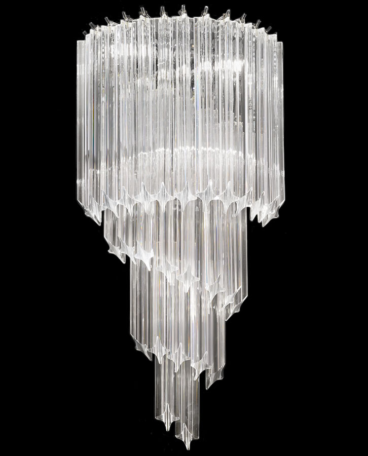 Large Art Deco Style 3 Lamp Italian Crystal Spiral Wall Light Chrome