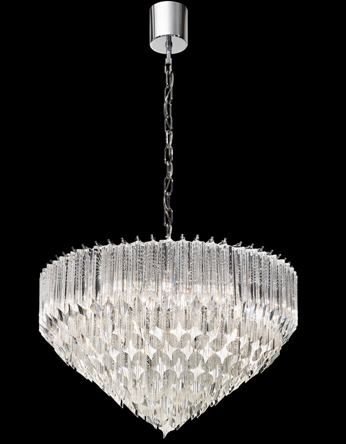 Art Deco Style 6 Light Italian Crystal Ceiling Pendant Polished Chrome