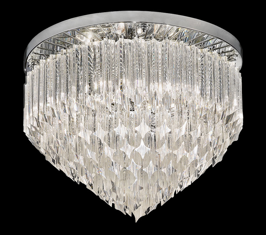 Art Deco Style 6 Lamp Flush Mount Italian Crystal Ceiling Light Chrome
