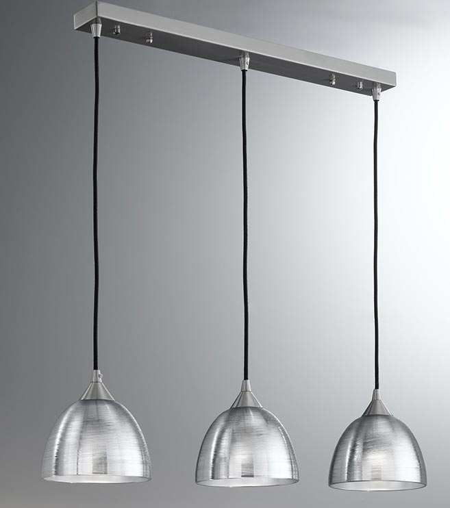 Contemporary 3 Light Ceiling Pendant Satin Nickel Silver Glass Shades