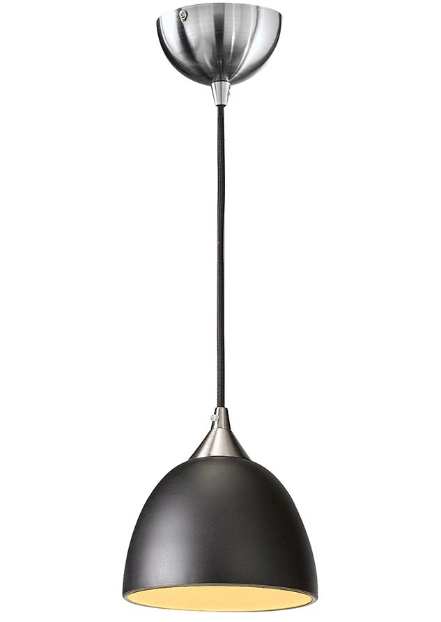 Quality 1 Light Small Ceiling Pendant Satin Nickel Black/Gold Glass Shade