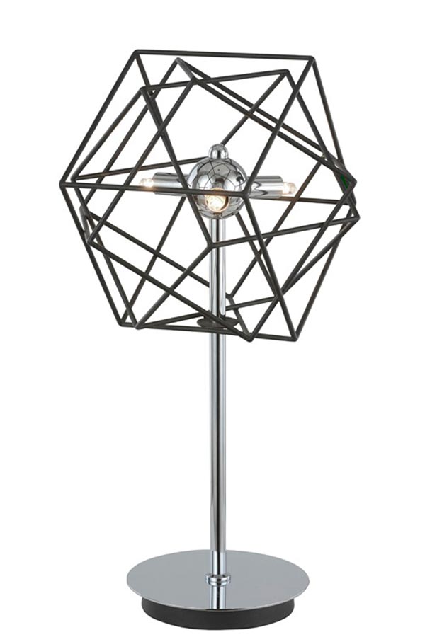 Contemporary Chrome 3 Light Dimmer Table Lamp Geometric Cage