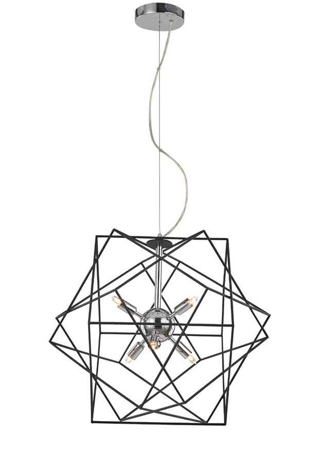 Contemporary 6 Light Geometric Cage Ceiling Pendant Polished Chrome