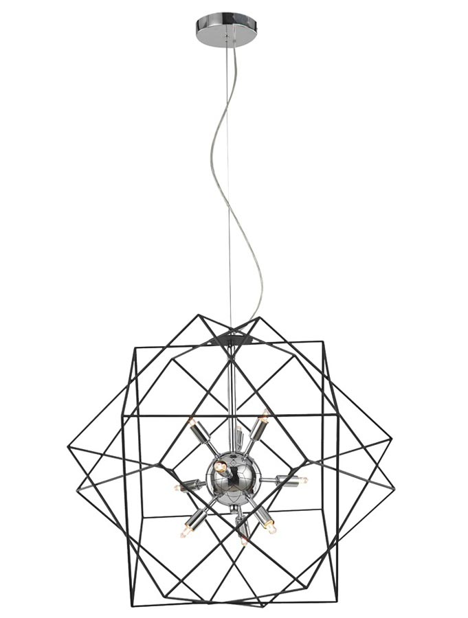 Contemporary 9 Light Geometric Cage Ceiling Pendant Polished Chrome