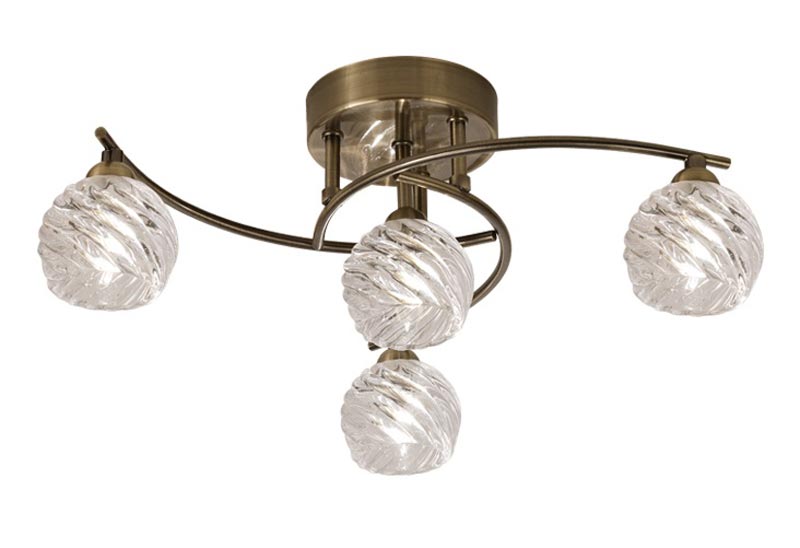 Elegant 4 Lamp Semi Flush Ceiling Light Bronze Swirl Glass Shades