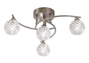 Franklite FL2357/4 Vortex 4 light semi flush ceiling light in satin nickel with swirled glass