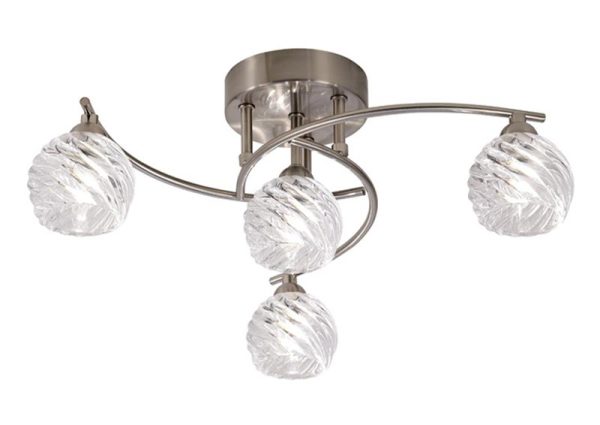 Franklite FL2357/4 Vortex 4 light semi flush ceiling light in satin nickel with swirled glass