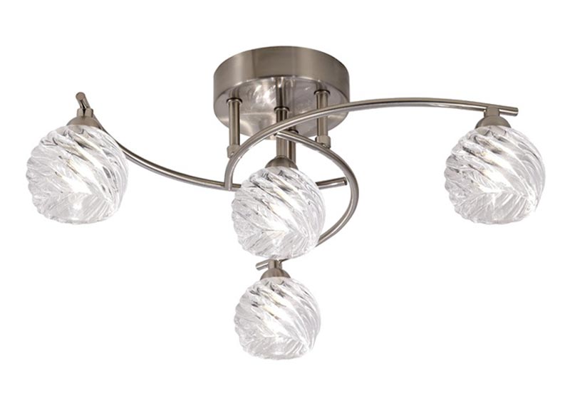Elegant 4 Lamp Semi Flush Ceiling Light Satin Nickel Swirl Glass Shades
