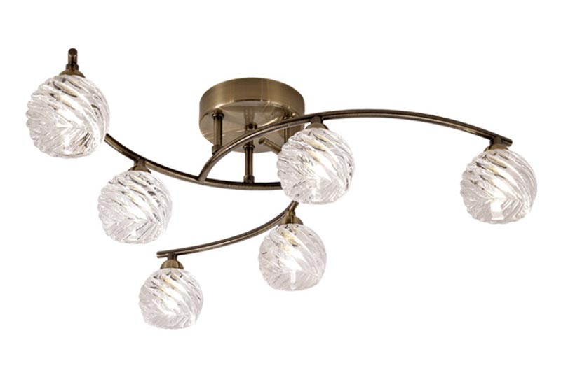 Elegant 6 Lamp Semi Flush Ceiling Light Bronze Swirl Glass Shades