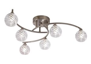 Franklite FL2357/6 Vortex 6 light semi flush ceiling light in satin nickel with swirled glass