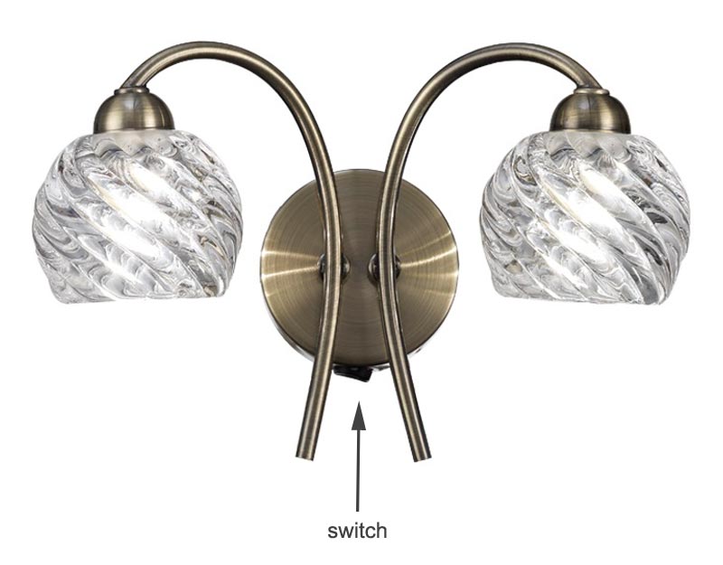 Elegant Twin Switched Wall Light Bronze Finish Vortex Swirl Glass Shades