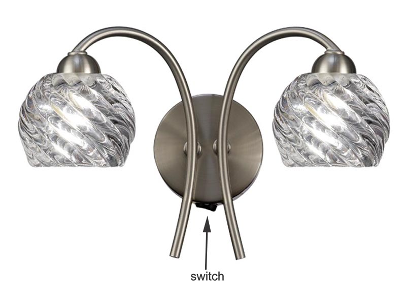 Elegant Twin Switched Wall Light Satin Nickel Vortex Swirl Glass Shades