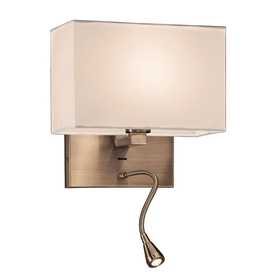 Bedside Wall Flexible LED Reading Light Bronze Finish Off White Shade