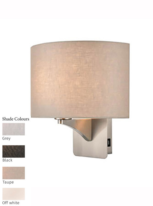 Single Switched Bedside Wall Light USB Port Satin Nickel Shade Choice