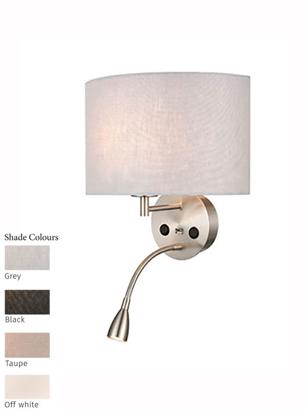 Bedside Wall Flexible Reading Light USB Satin Nickel Shade Choice