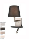 Bedside Wall Reading Light USB Port Satin Nickel / Black Shade Choice
