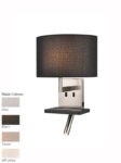 Bedside Wall Reading Light USB Port Satin Nickel / Black Shade Choice