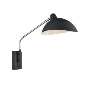 Large 1 lamp swing arm bedside wall light with USB port in black and chrome