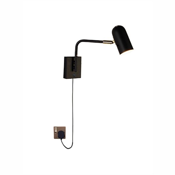 Matt black 1 light plug-in wall reading light with bronze highlights