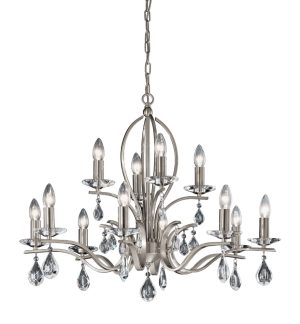 Franklite FL2298/12 Willow 12 light chandelier in satin nickel with crystal drops