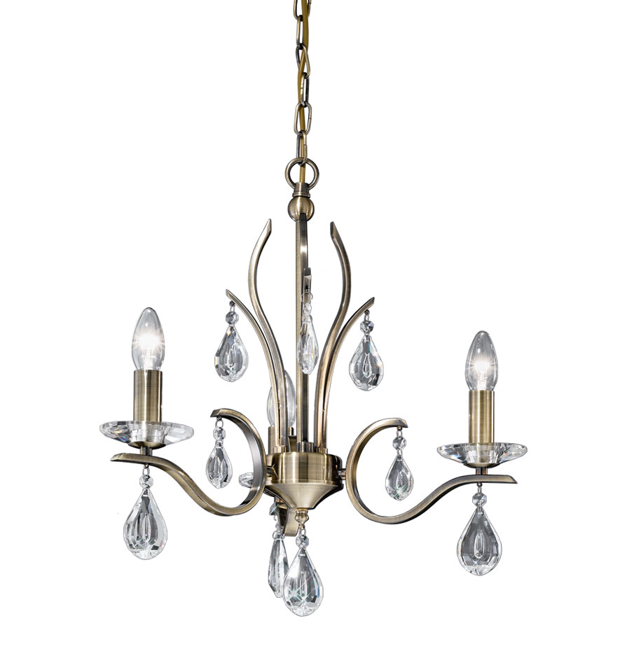Contemporary 3 Light Chandelier Bronze Finish Crystal Drops