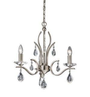 Franklite FL2298/3 Willow 3 light chandelier in satin nickel with crystal drops