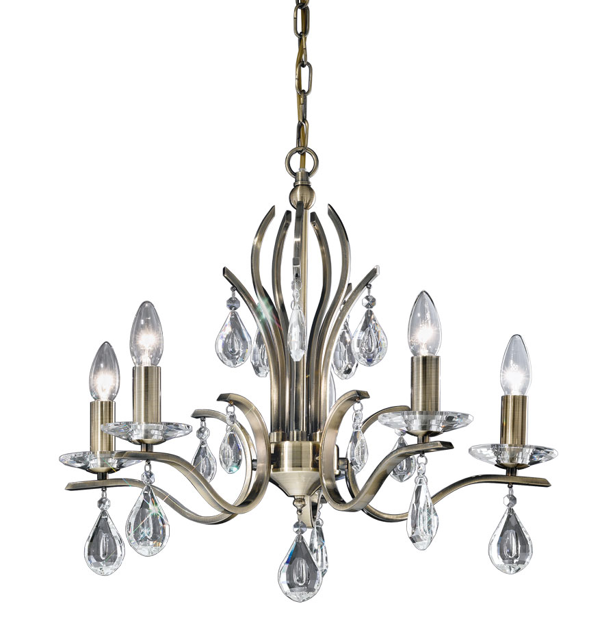 Contemporary 5 Light Chandelier Bronze Finish Crystal Drops