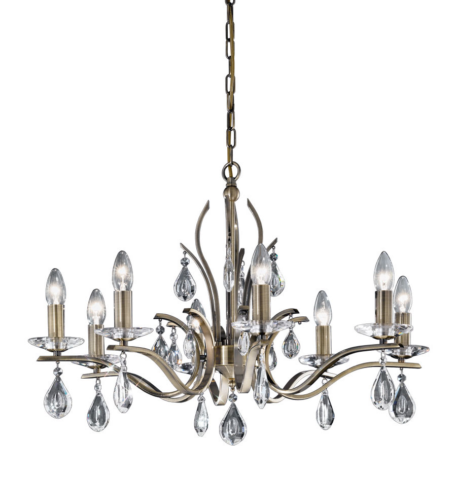 Contemporary 8 Light Chandelier Bronze Finish Crystal Drops