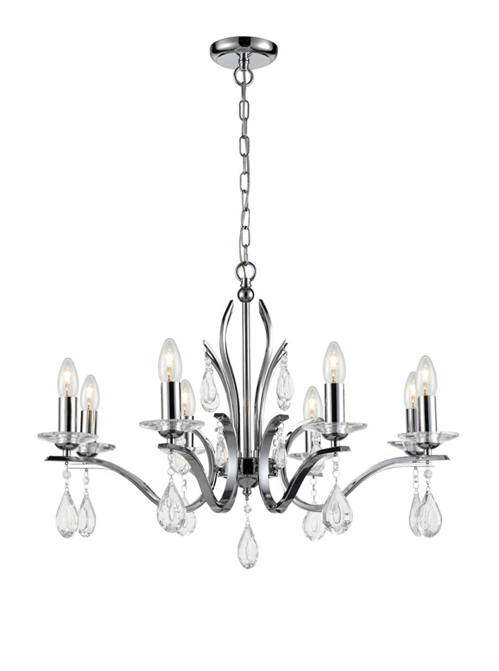 Contemporary 8 Light Chandelier Polished Chrome Crystal Drops