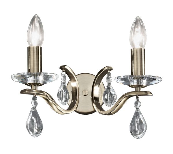 Contemporary 2 Lamp Twin Wall Light Bronze Finish Crystal Drops