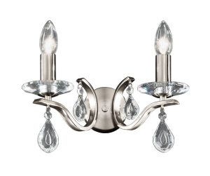 Franklite FL2298/2 Willow 2 lamp wall light in satin nickel with crystal drops