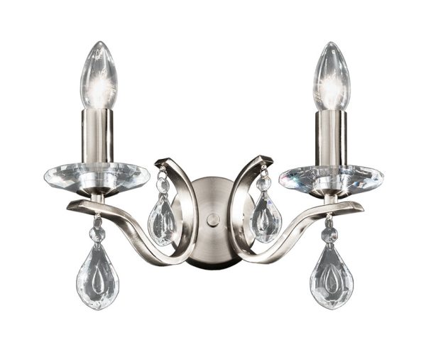 Franklite FL2298/2 Willow 2 lamp wall light in satin nickel with crystal drops
