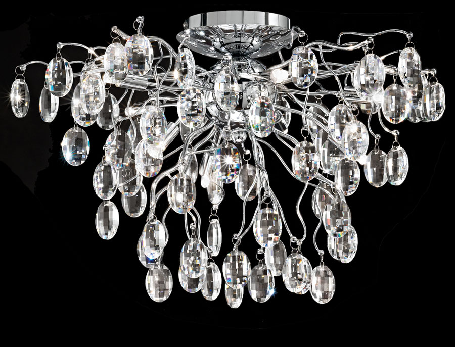 Impressive Quality 8 Lamp Flush Crystal Ceiling Light Polished Chrome