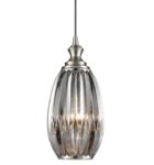 Classic 15cm Ribbed Smoked Glass 1 Light Ceiling Pendant Satin Nickel