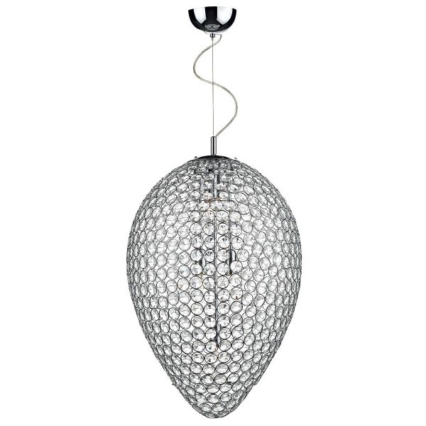 Frost 5 light crystal ceiling pendant in polished chrome on white background