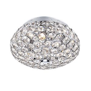 Frost small 3 lamp flush crystal ceiling light in polished chrome on white background