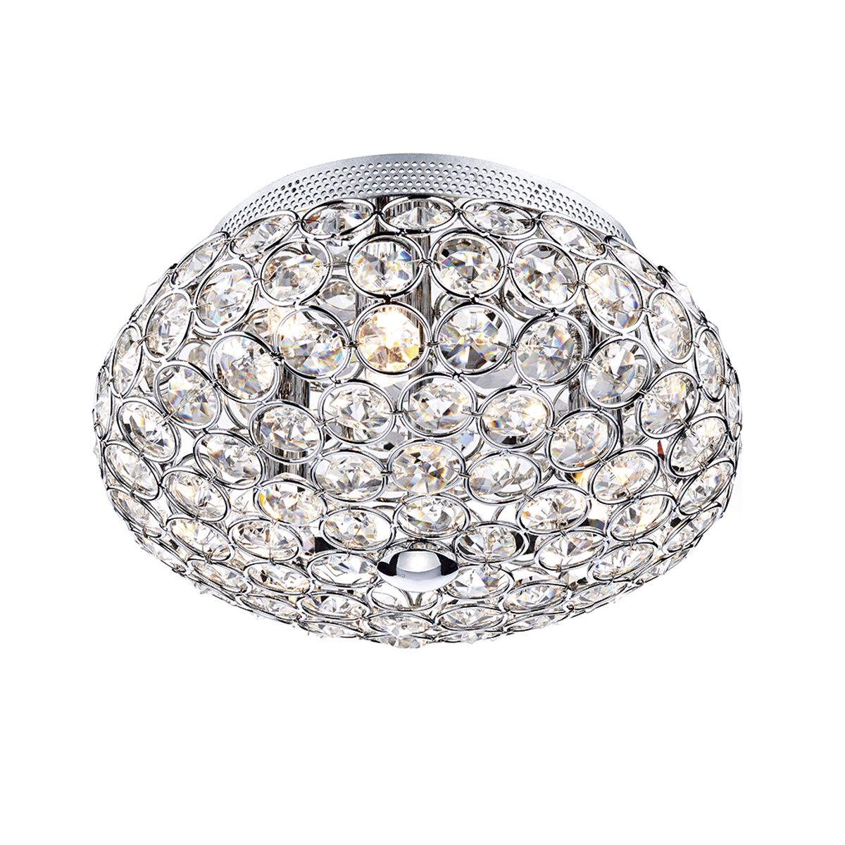 Dar Frost Small 3 Lamp Flush Crystal Ceiling Light Chrome