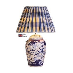 Fawkes blue and white ceramic table lamp base only shown with shade lit