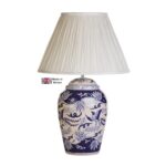 Fawkes Blue/White Ceramic Table Lamp Ivory Shade British Made
