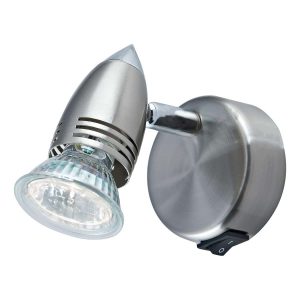 Gemini single wall spot light with switch in satin chrome on white background