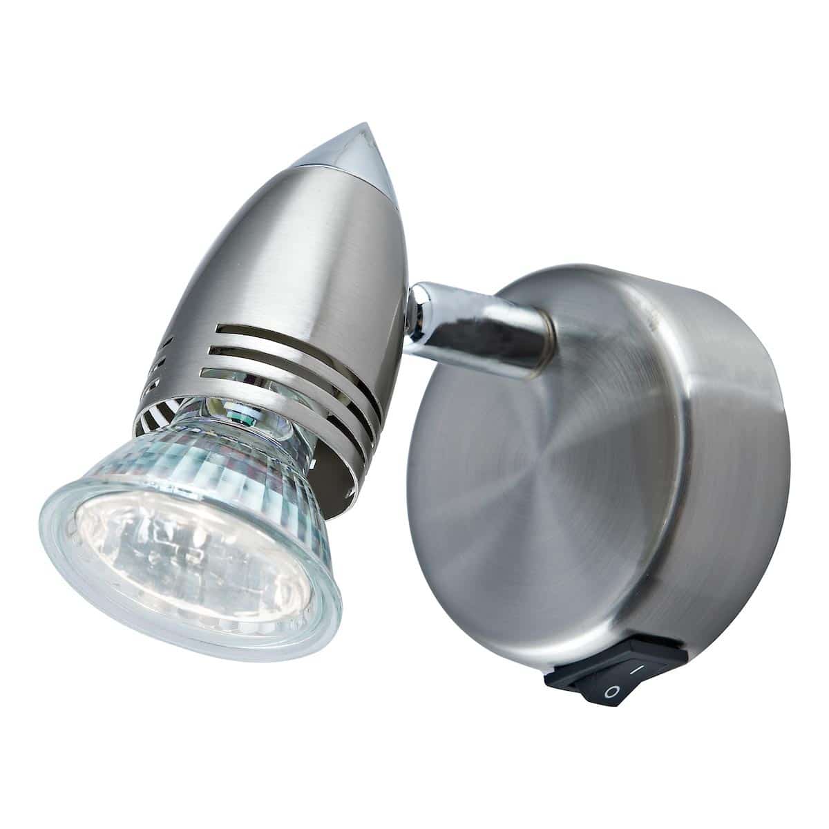 Gemini Single Wall Spot Light With Switch Satin Chrome