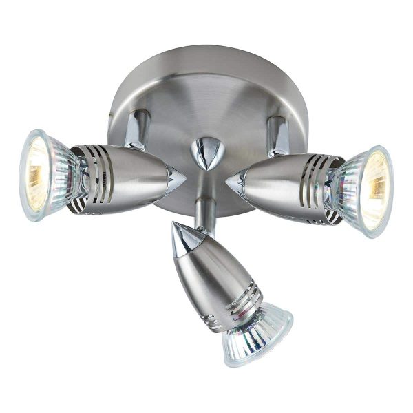 Gemini compact 3 light ceiling spot light plate in satin chrome on white background