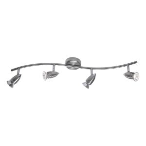 Gemini curved 4 light ceiling spot light bar in satin chrome on white background